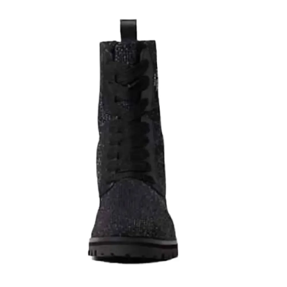 Kate Spade Merigue Knit Combat Boots Black Silver Sparkle Size 7.5